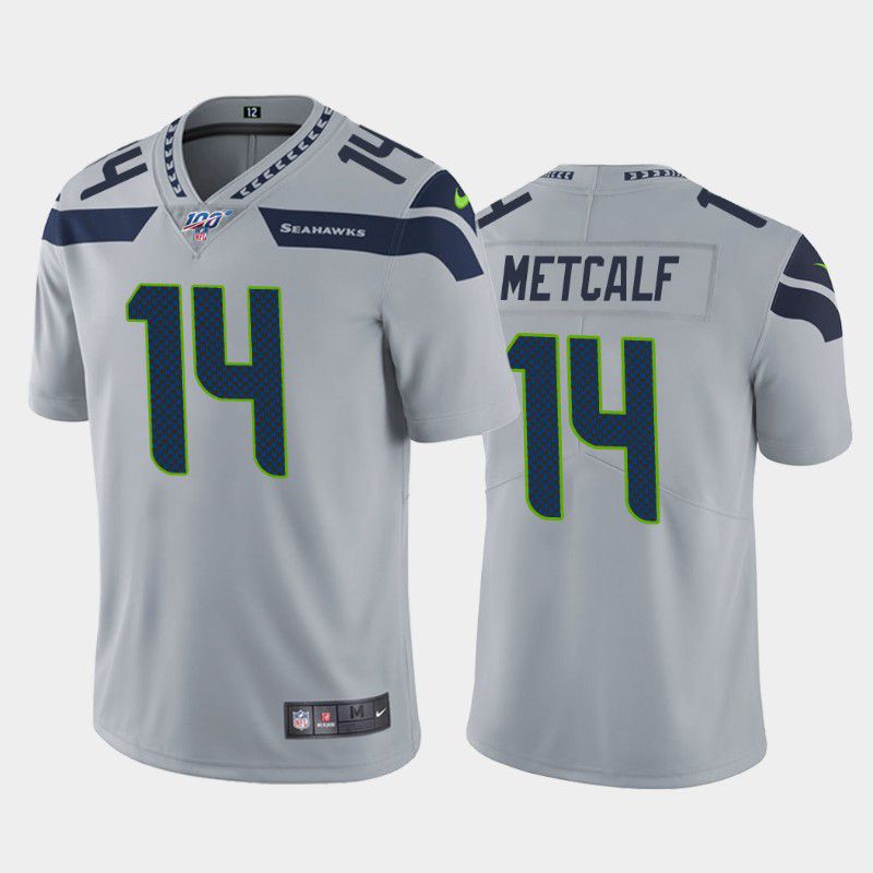 Men Seattle Seahawks 14 DK Metcalf Nike Grey 100th Vapor Limited Player NFL Jersey